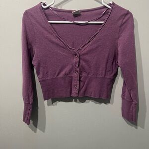 V-Neck Purple Button-Up Crop Top
